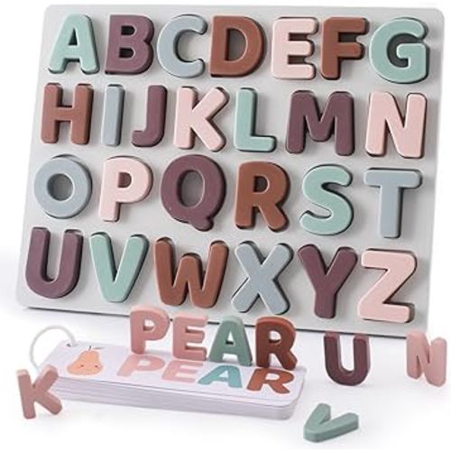 A B C Alphabet Puzzles for Toddlers 1-3, Silicone Alphabet Puzzle Letter Learning Puzzle Toy Set (26PCS), Preschool Educational Toys for Boys and Girls