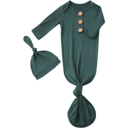 Newborn Baby Knotted Gown Hat Set - 0-3 Months - Deep Green