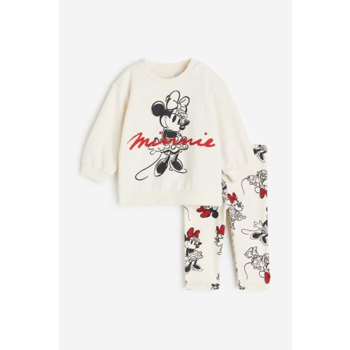2-piece Printed Cotton Set, Natural white/Minnie Mouse