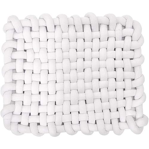Wonder Space Knotted Braided Plush Mat, Baby Infant Newborn Sleeping Tummy Time Playing Nursery Rug Knot Floor Cushion, Handmade Pure Soft Fabric, Fashion Cute Toddler Children Room Decor, White