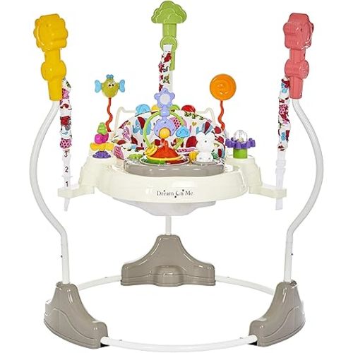 Zany 2-in-1 Baby Activity Center and Bouncer in Elephant Print, Sturdy and Strong Frame, 3 Height Positions, 360° Rotating Seat, 12 Songs with Flash Lights