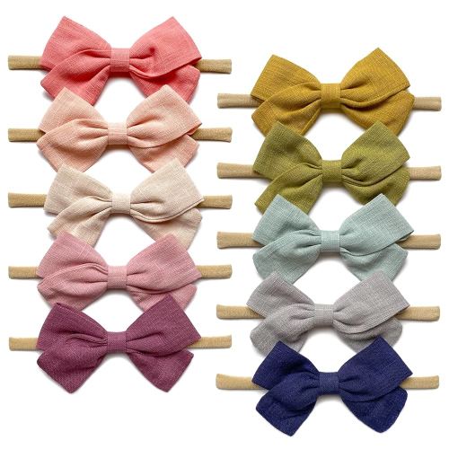 Cherssy Baby Girl Headbands and Hair Bows, 10pcs Stretchy Nylon Hairbands for Newborn, Infant, Toddlers