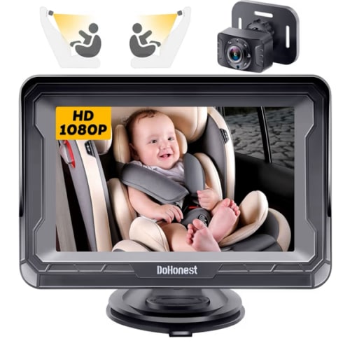 DoHonest Baby Car Camera HD 1080P - Rear-Facing Car Baby Monitor with Night Vision, Adjustable View Angle, Easy Setup, Anti-Glare Display, Safety for Kids & Infants