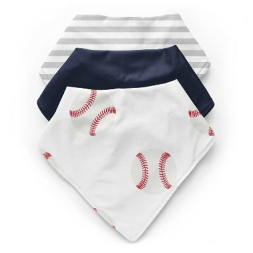 Sweet Jojo Designs Boy Fabric Baby Bibs Baseball Patch White Blue And Grey 3pc