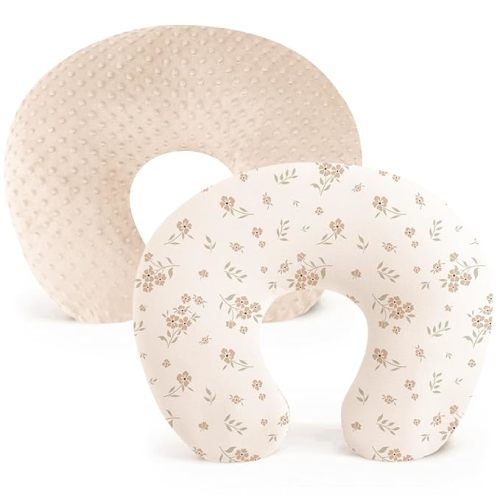 Konssy 2 Pack Nursing Pillow Covers, Soft and Comfortable Nursing Cover for Breastfeeding Pillows, Pillow Slipcover for Baby Girls Boys Newborn(Brown, Blossom)