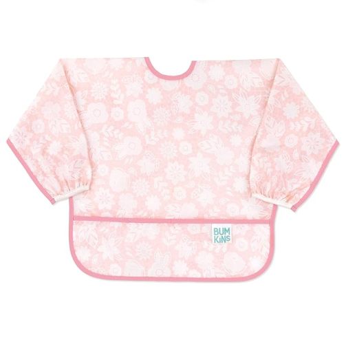 Bumkins Sleeved Bib for Girl or Boy, Baby and Toddler for 6-24 Mos, Essential Must Have for Eating, Feeding, Baby Led Weaning Supplies, Long Sleeve Mess Saving Food Catcher, Soft Fabric, Lace Pink