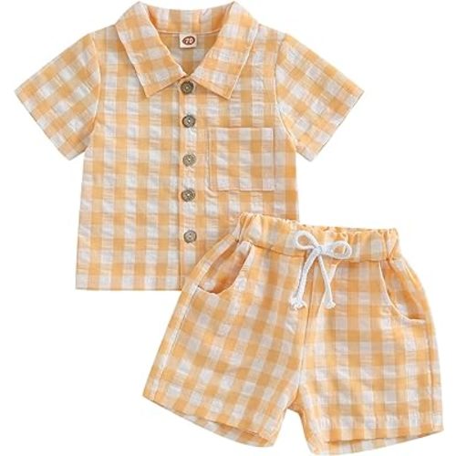 SHIBAOZI Toddler Baby Boys Clothes Set Button-Down Shirt Tops + Cotton Linen Shorts Summer Outfit 2PCS with Pockets