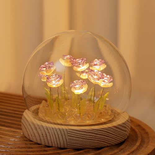 Richaa Pretty Purple Rose Lamps Flower Night Light Cute Bedroom Decor Gifts for Women - Battery Powered (not Included)