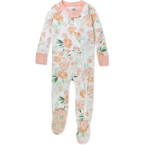 HonestBaby Baby Girls' 100% Organic Cotton Non-Slip Footed One-Piece Zip-Front Pajamas