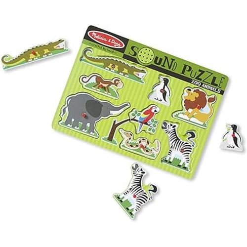 Melissa & Doug Zoo Animals Sound Puzzle - Wooden Peg Puzzle With Sound Effects (8 pcs)