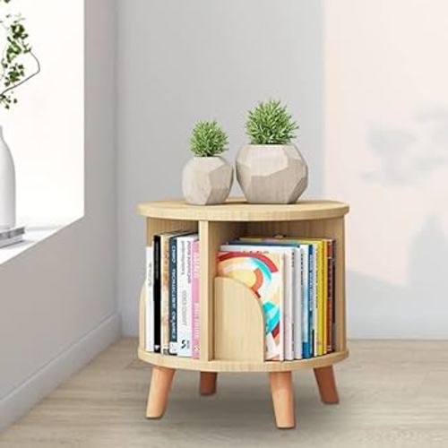 Rotating Bookshelf, 1 Tier Solid Wood 360 Display Floor Standing Bookcase Storage Rack, Free Standing Wood Bookcases for Kids&Adults Multi-Functional Bookshelf Organizer(1 Tier)