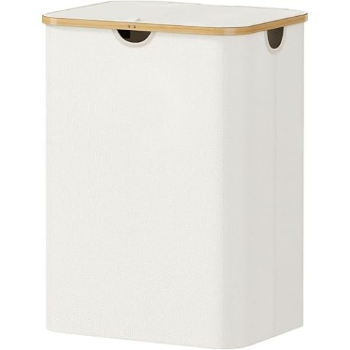 Lifewit 150L Laundry Basket with Lid, Clothes Hampers for Laundry with Bamboo Handles and A Removable Bag, Large Foldable Laundry Hamper for Bedroom, Bathroom, Dorm, Laundry Room, Off White