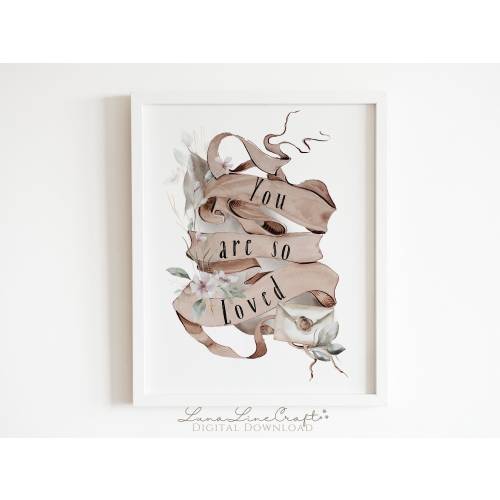 You are So Loved Quote | Magical Wizard School Print | Soft Floral Watercolor Printable Wall Art | Whimsical Nursery | Digital Download