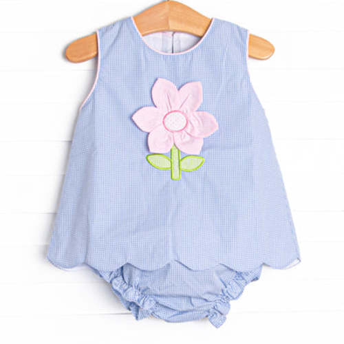 Petal Me Pretty Applique Diaper Set, Blue Gingham – Stitchy Fish