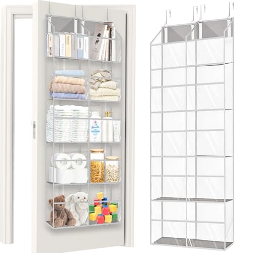 Over the Door Organizer 5 Tiers,Extra Large Behind Door Storage of 10 Compartments,50 lbs Weight Capacity Over the Door Storage, Clear Door Hanging Organizer for Closet, Diaper Organizer, Toy Storage