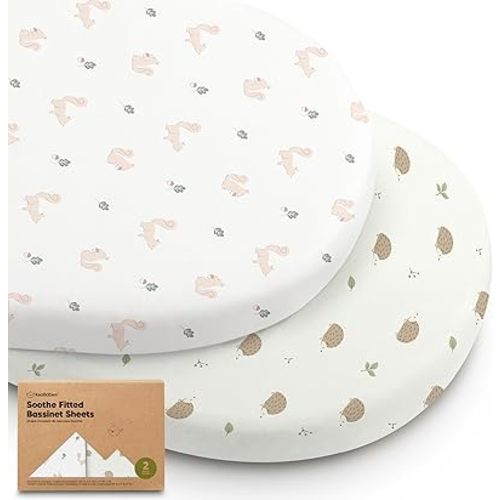 KeaBabies 2-Pack Organic Bassinet Sheets for Girls, Boys-100% Cotton Bassinet Mattress Sheets Compatible with Halo Bassinest Swivel Sleeper,Graco,Baby Delight,Chicco,Unisex Fitted Bassinet Sheets (Nibble/Bruce)
