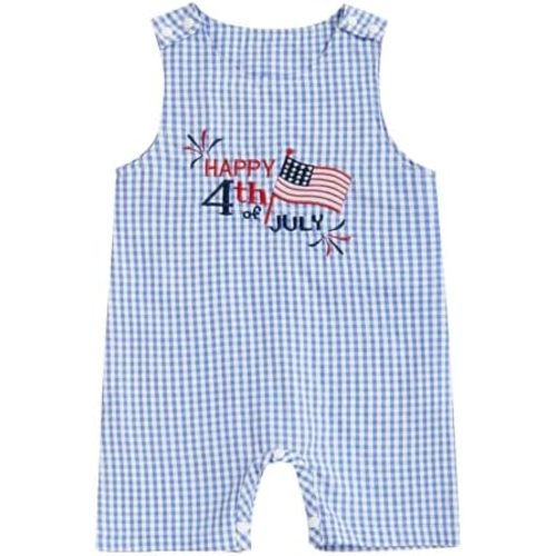 Baby Boy Summer Clothes Sleeveless Embroidery Dinosaur Striped Retro Romper Jumpsuit Smocked Shortall