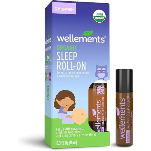 Wellements Organic Sleep Roll On for Babies and Kids | Calming & Soothing 100% Pure Essential Oils for Bedtime | Made with Organic Lavender & Chamomile | No Melatonin | 0.3 Fl Oz. | 3 Months+