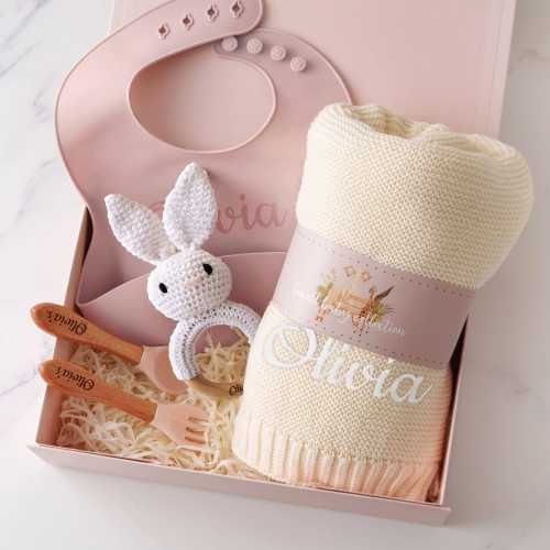 Baby Girl Gift Set, Embroidered Baby Gift Box, Newborn Gift, Baby Shower Gift for Girls, Personalized New Baby Gift, Newborn Girl Keepsake