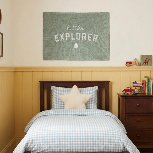 Little Explorer Cotton Tapestry | Camp Themed Woven Nursery & Boys Room Wall Decor | Nature-Inspired Woodland Hanging