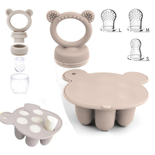 Silicone Baby Fruit Food Feeder Pacifier & Breastmilk Popsicle Freezer Molds, Baby Food Storage Containers Breast Milk Ice Cubes for Baby Teething & Infant Self Feeding, BPA Free (Grey)