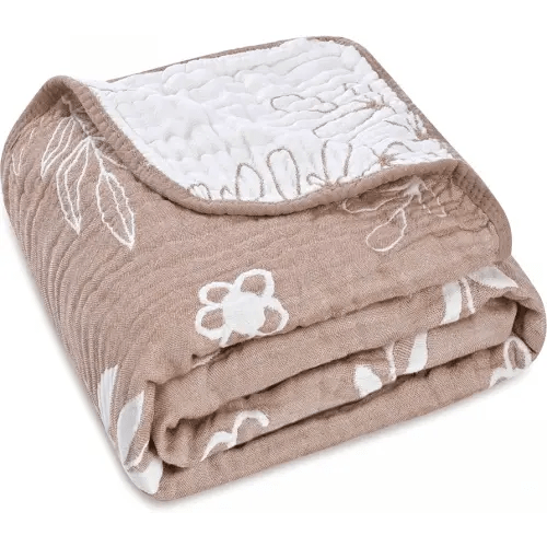 Ultra Soft Muslin Baby Blankets – A Premium Blend of Muslin Cotton & Bamboo Viscose, Ideal as a Swaddle & Crib Blanket for Unisex Boys, Girls, & Toddlers, 43" x 43" (Leaf Floral Coffee)