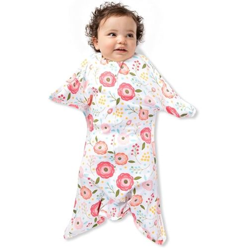 SleepingBaby Zipadee-Zip Transitional Swaddle Sack, 4-8 Month - Roomy Zipper Swaddle for Easy Diaper Changes and Proper Hip Development - Baby Swaddle Sack, Small - Pretty Poppy