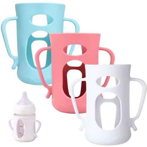 3Pack Silicone Sleeves Compatible with Pigeon Bottles for 8.1 oz, Anti Breakage Glass Bottle Holder with Handles, Quick Install, Easy to Clean