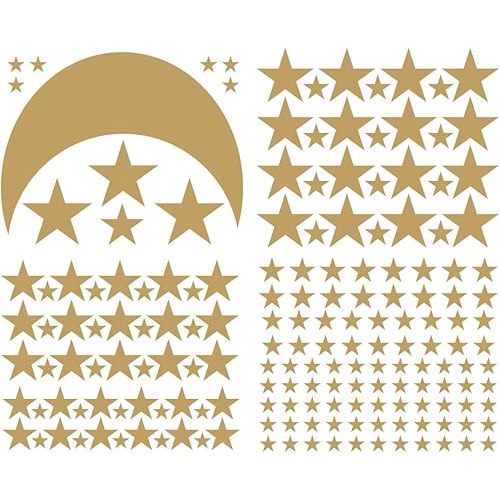 Moon and Stars Wall Decal Vinyl Sticker for Kids Boy Girls Baby Room Decoration Good Night Nursery Wall Decor Home House Bedroom Design YMX16 (Matte Gold)