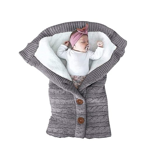 XMWEALTHY Unisex Infant Swaddle Blankets Soft Thick Fleece Knit Baby Girls Boys Stroller Wraps Baby Accessory Grey