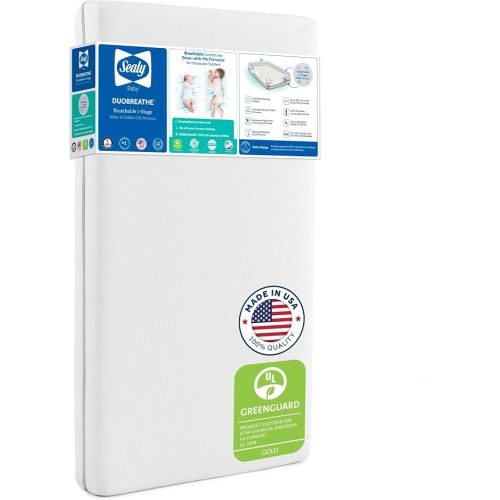 Sealy Baby Infant & Toddler Crib Mattress - DuoBreathe 2 Stage Waterproof and Breathable, Non Toxic, GREENGUARD Gold Certified, Made in USA, 52x28