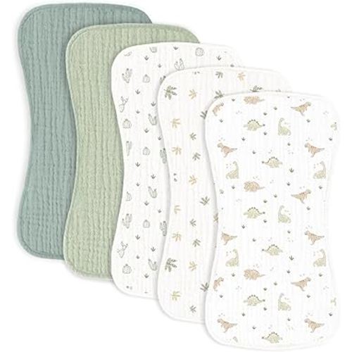 5 Pack Muslin Burp Cloths for Baby- Neutral Cotton Burping Cloths for Baby Boys Girls and Newborn Towel, Unisex- Large Absorbent Burp Clothes-20 x10 Inches