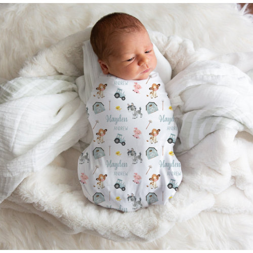 Farm Swaddle, Custom Baby Swaddle, Newborn Boy Swaddle, Personalized Swaddle Blanket, Farm Theme Nursery, Farm Baby Shower Gift