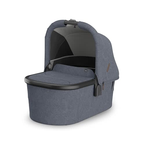 UPPAbaby Bassinet V3 - Compatible with Vista, Cruz, Ridge Strollers - Overnight Sleep Solution - Mattress, Sheet and Bug Shield Included - Julian (Dusty Blue Mélange)