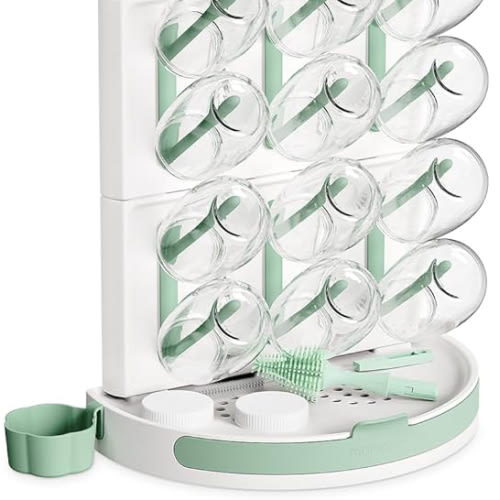Momcozy DIY Larger Bottle Drying Rack for 18 Bottles, Space Saving Countertop Vertical Rack with Brushes Holder, Detachable Travel Bottle Rack for Baby Accessories & Pump Parts