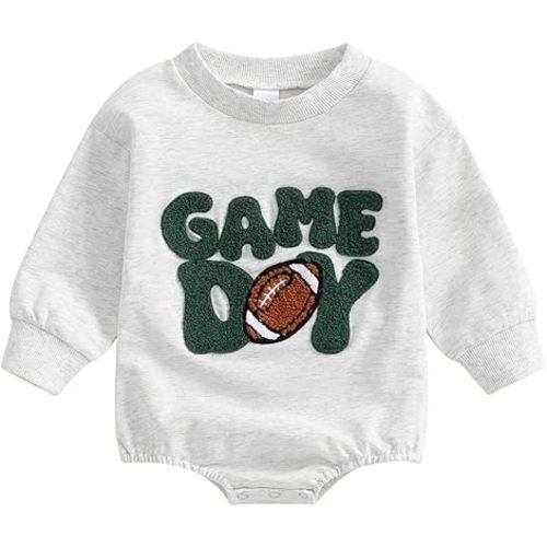 MERSARIPHY Baby Football Sweatshirt Romper Outfit Infant Girl Boy Funny Letter Long Sleeve Bodysuit Fall Winter Clothes