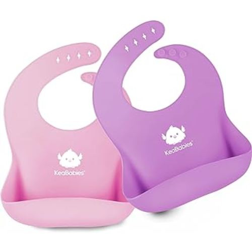 KeaBabies 2-Pack Silicone Bibs for Babies, Silicone Baby Bibs for Eating, Food-Grade Pure Silicone Bib, Toddler Bibs, Waterproof Bibs, Feeding Bibs, Silicon Bibs for Toddlers, Boys (Cotton Candy)