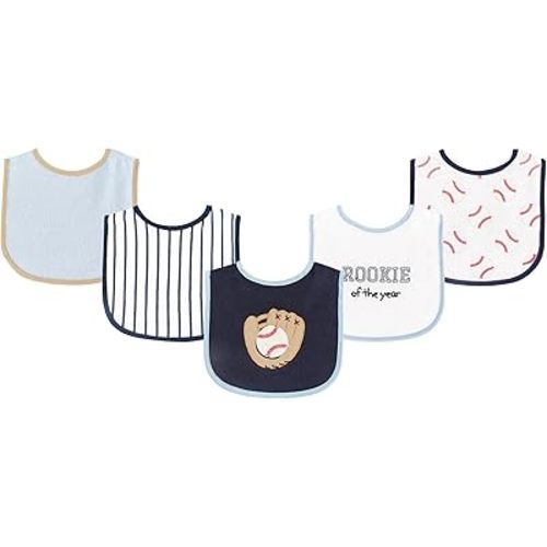 Luvable Friends Unisex Baby Cotton Terry Drooler Bibs with PEVA Back, Baseball, One Size