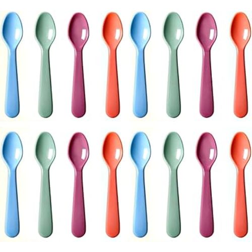 16Pcs Kids Plastic Spoons, Multicolor Toddler Utensils, Reusable Kids Silverware Set, BPA Free, Ideal Kids Cutlery Set for School Lunch, Camping, Travel, Party Favors, Dishwasher Safe