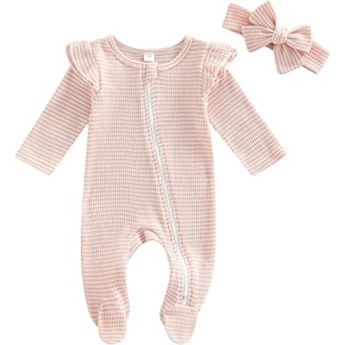 Kuriozud Newborn Baby Girl Boy Footie Romper One Piece Jumpsuit Sleeper Infant Clothes