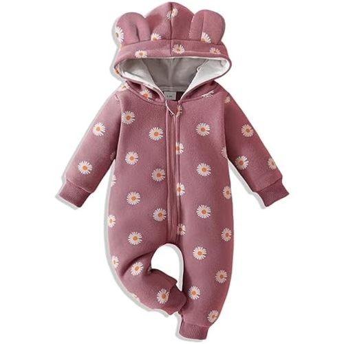 AMAWMW Newborn Baby Girl Winter Outfit Hooded Jumpsuit Infant One Piece Romper Baby Warm Snowsuit Clothes Gifts Set