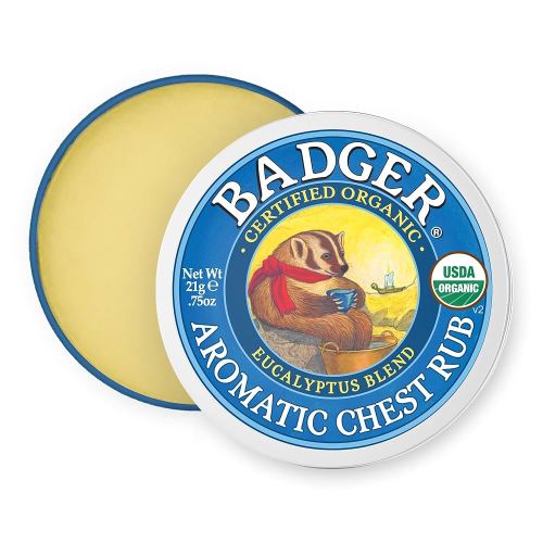 Badger Aromatic Chest Rub, 100% Organic Vaporub w/Eucalyptus & Lavender Essential Oils to Clear & Soothe, All-Natural Chest Congestion Relief for Adults & Kids, .75 oz Tin