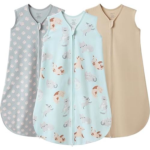 JELLYMONI Baby Sleep Sack 0-6 Months Wearable Blanket for Baby, 100% Cotton 2 Pack Infant Toddler Sleeping Sack Lightweight Soft 2-Way Zipper Sleepsack