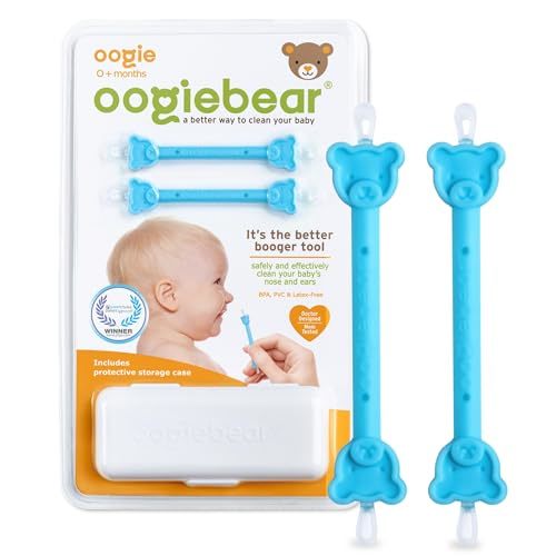 oogiebear: Baby Nose Cleaner & Ear Wax Removal Tool - Safe Booger & Earwax Removal for Newborns, Infants, Toddlers - Dual-Ended - Essential Baby Stuff, Diaper Bag Must-Have, 2 Pack Blue with CASE