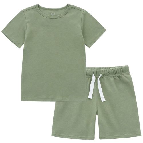 Owlivia Organic Cotton Toddler Short Sleeve Pajama Sets, Baby Summer 2pc Sleepwear - Olive Green, 12-24 Months