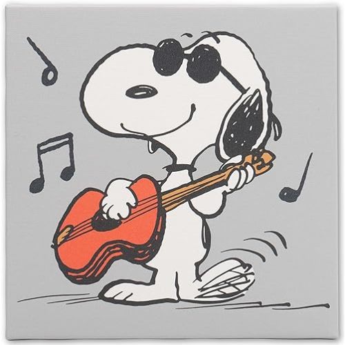 Peanuts Snoopy Playing Guitar Gallery Wrapped Canvas Wall Decor - Fun Snoopy Picture for Music Room or Classroom
