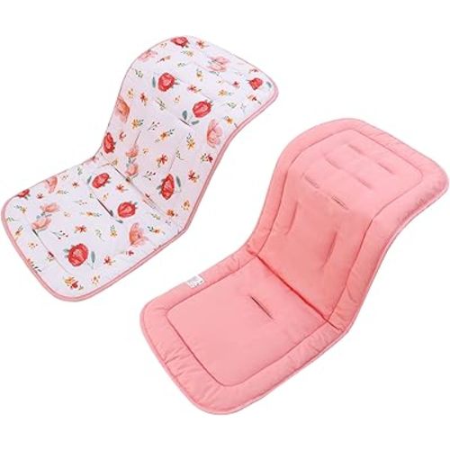 Baby Carriage Cushion, Universal Breathable Stroller Mat, Stroller Cushion for Strollers 100% Cotton, 34x78cm 1 Pack(Flowers+Pink))