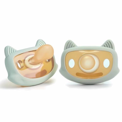 2-Pack Silicone Pacifiers for Babies 0-3 Years, BPA-Free Soft Cat Shape Baby Soothers with Silicone Nipple-Pale Green