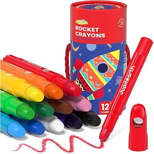 JUPITEARTH 12 Colors Twist Crayons for Toddlers 1-3, Non-Toxic Washable Crayons for Ages 4-8 with Storage Bucket, Ultra-Silky and Easy to Hold Art Supplies,Ideal Christmas Gift for Boys and Girls
