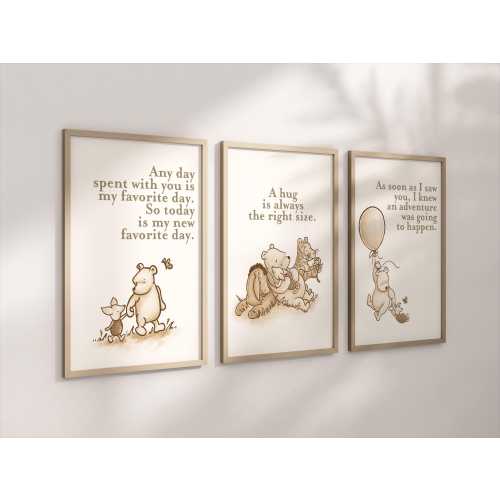 Set of 3 Classic Winnie-the-Pooh Nursery Art Prints, Gender Neutral